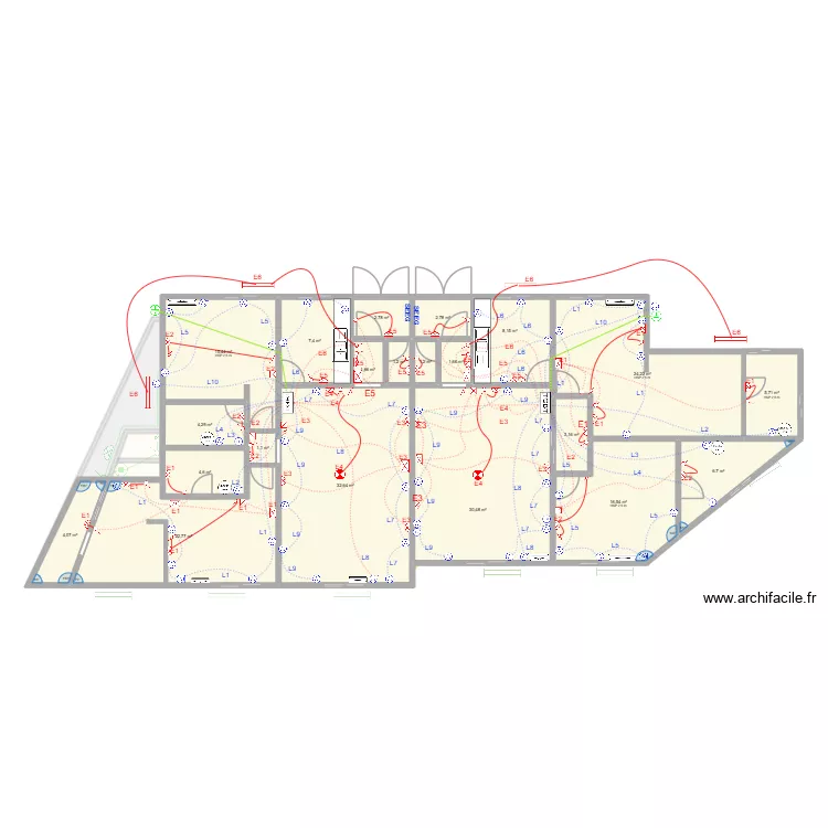 ZahangAPP_Electricit&eacute;. Plan de 33 pièces et 405 m²