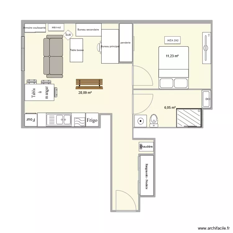 Appartement Pau V3. Plan de 5 Pièces et 48 m²