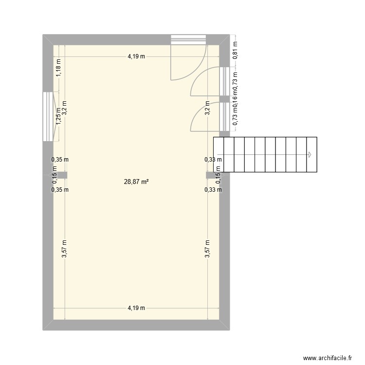cuisine. Plan de 1 pièce et 27 m2