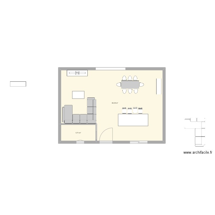 SALON. Plan de 2 pièces et 72 m2