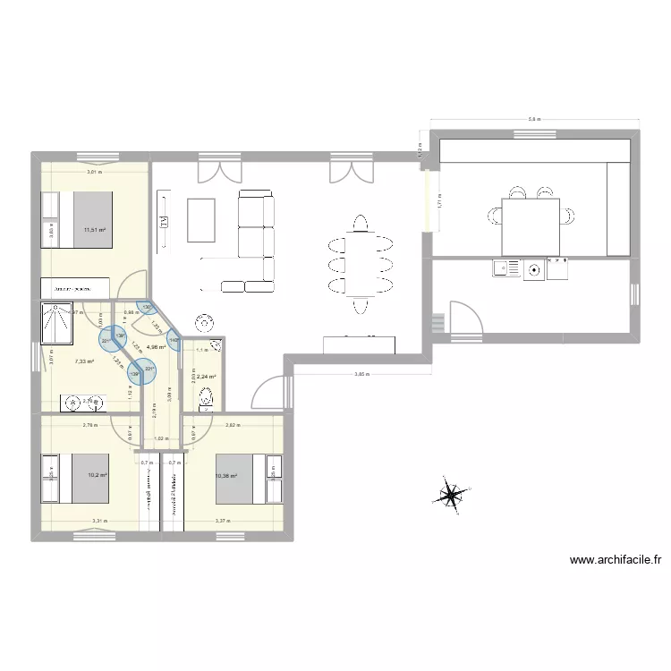Thib & Pasc V1. Plan de 6  et 47 m²