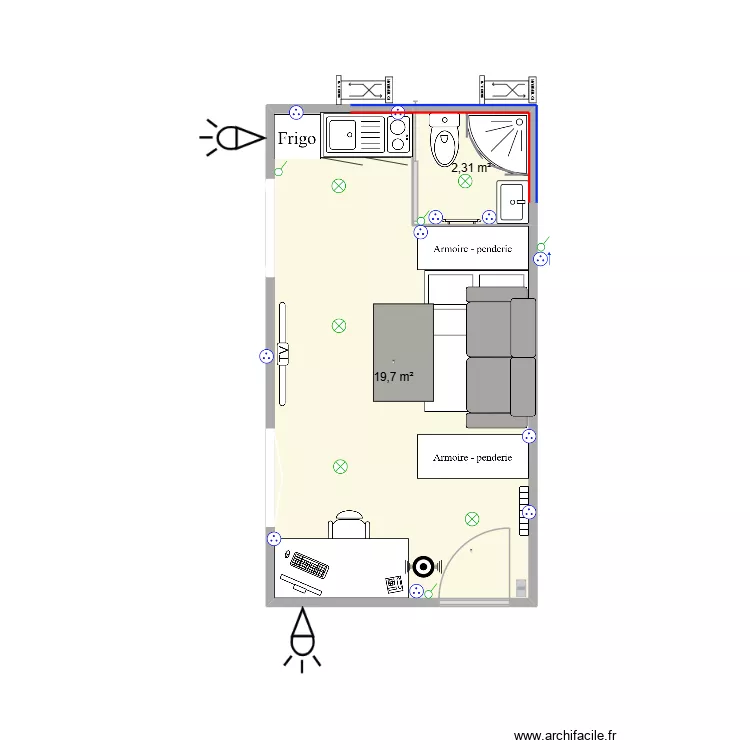 studio Matheo Janvier 2026. Plan de 2 pièces et 22 m²