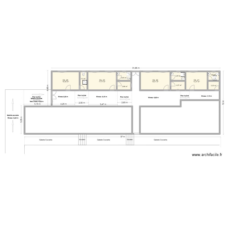 Hôpital  de Kiremba - Bâtiment existant pour service kiné. Plan de 13 pièces et 274 m2