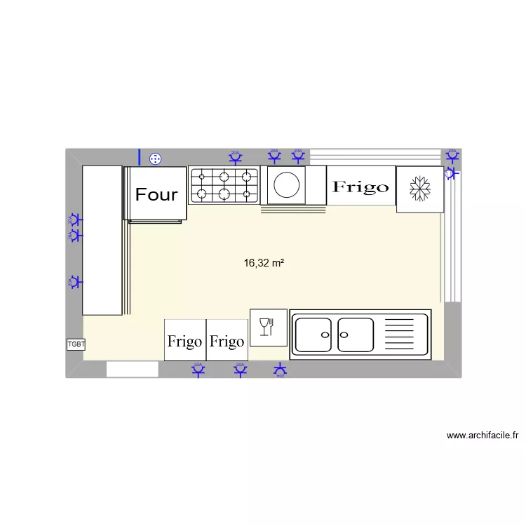 am&eacute;nagement buvette sigean. Plan de 1 Pièce et 16 m²