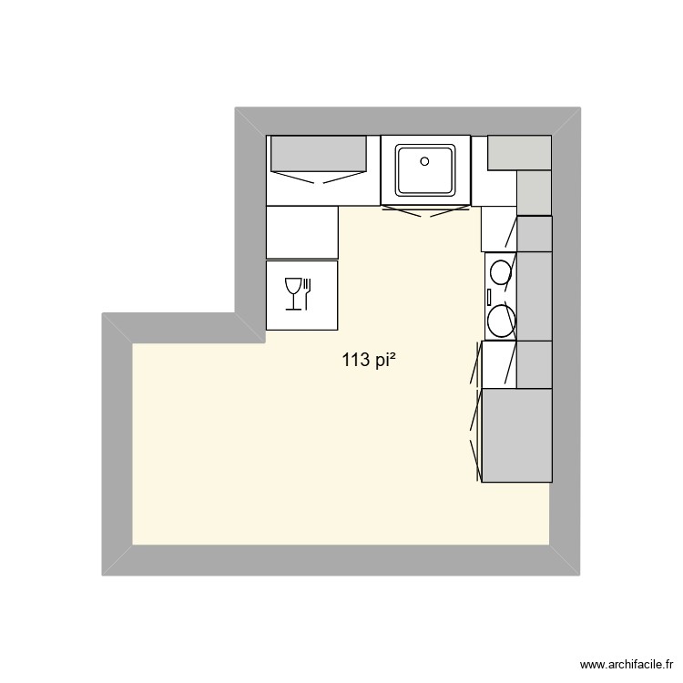 cuisine pekan. Plan de 1 pièce et 10 m2