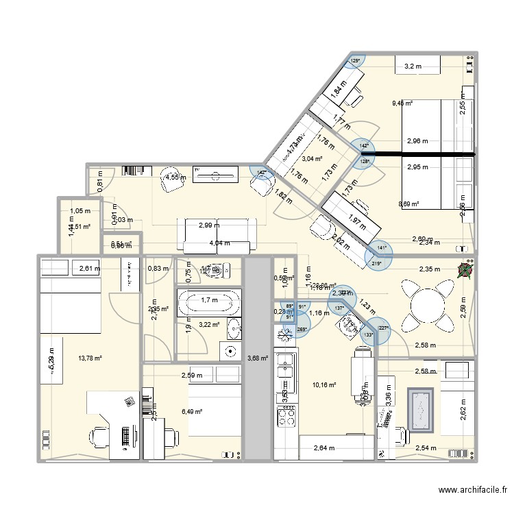 levallois11. Plan de 15 pièces et 94 m2