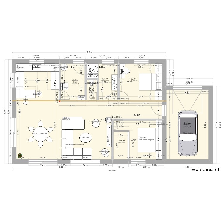 Maison Plain Pied Marrmi. Plan de 8 pièces et 110 m2