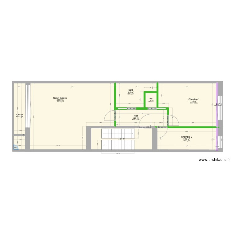 Gwennaëlle de Crombrugghe. Plan de 9 pièces et 75 m2