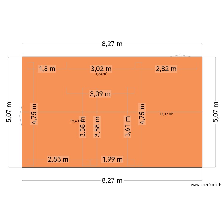 Agrandissement. Plan de 3 pièces et 36 m2