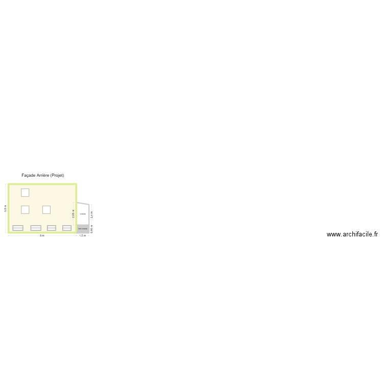 Plan de facade arriere projet. Plan de 3 pièces et 49 m2
