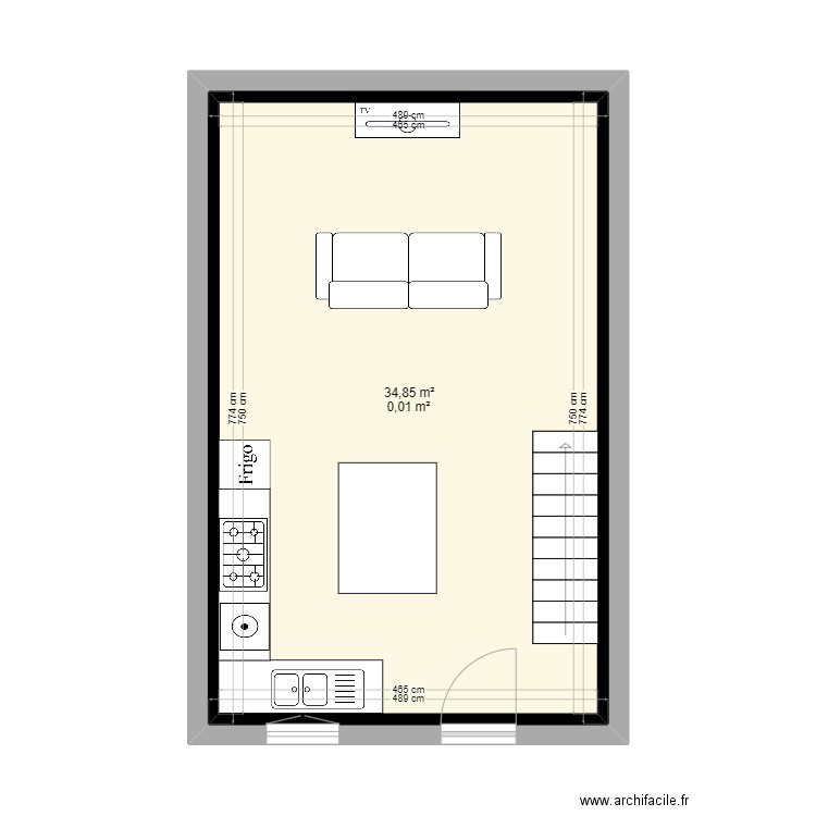 RDC Chantier Mazeray. Plan de 2 pièces et 73 m2