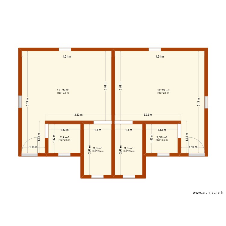 kpélé 2. Plan de 6 pièces et 47 m2