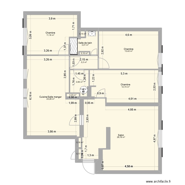 Appartement Crémieu V3. Plan de 13 pièces et 97 m2