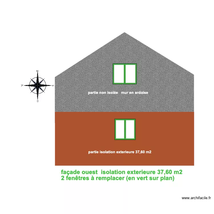 LEGOIS ALLAN FA&Ccedil;ADE OUEST  PIGNON. Plan de 