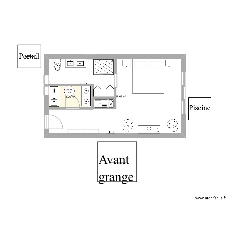 Loft. Plan de 2 pièces et 31 m2