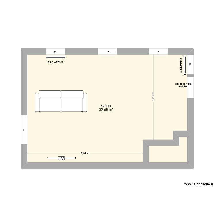 Salon Caen. Plan de 1 pièce et 33 m2