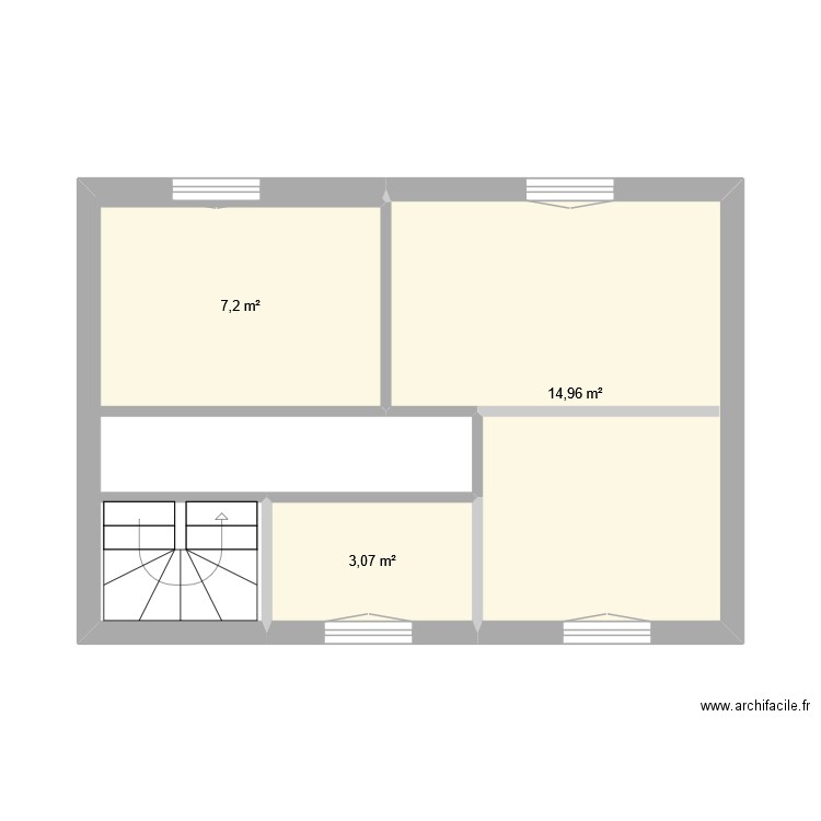 Maison étage. Plan de 3 pièces et 25 m2