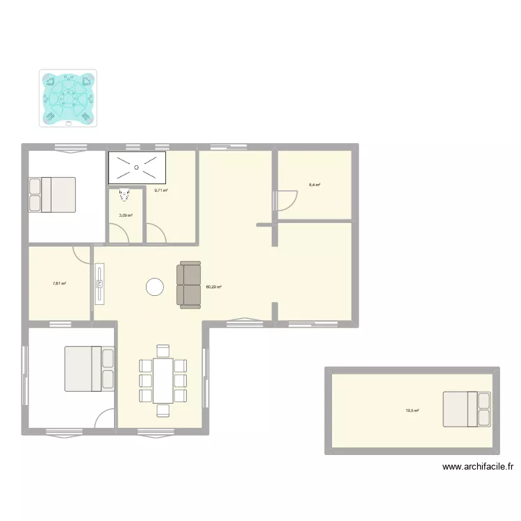 LONGUEVILLE option 2. Plan de 6  et 109 m²