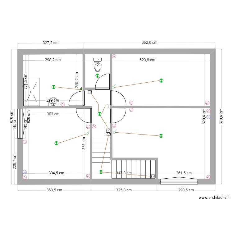 Maison Pi etage Elec. Plan de 2 pièces et 56 m2