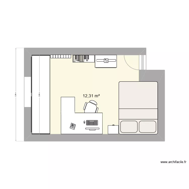 chambre 1. Plan de 1 Pièce et 12 m²
