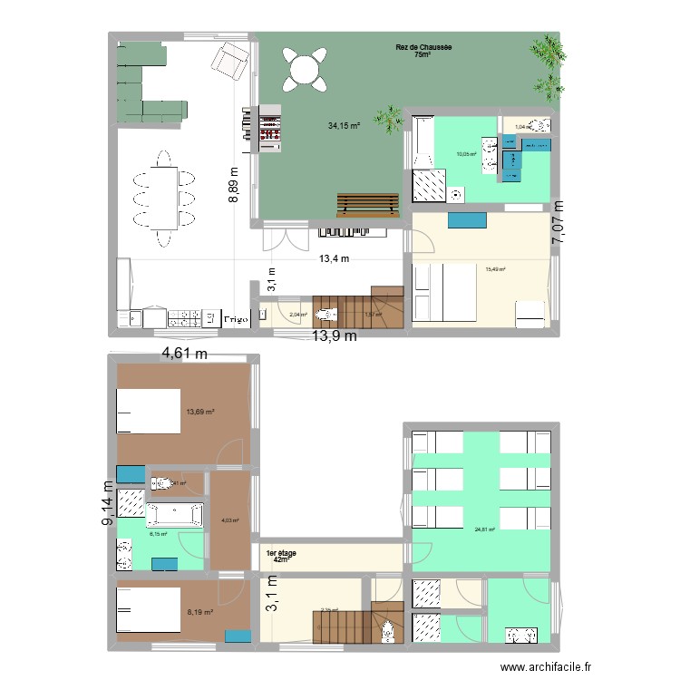 vacances v3 120m² & GRENIER. Plan de 13 pièces et 131 m2