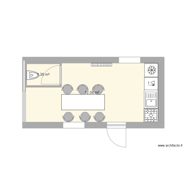cuisine gite. Plan de 2 pièces et 15 m2