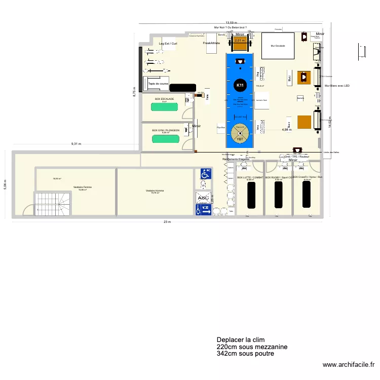 K11 / Vestiaire Ideal. Plan de 11  et 215 m²