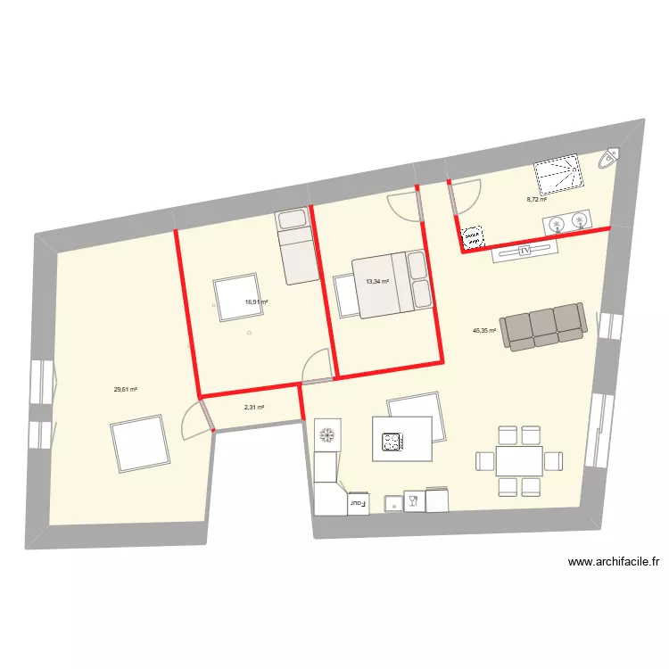 2i&eacute;me pomerols 1. Plan de 6 Pièces et 116 m²