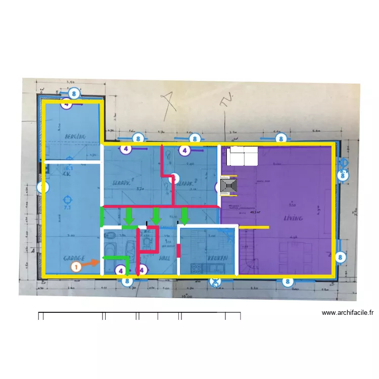 Maison murs à construire et à détruire Rez de chaussée. Plan de 15 pièces et 112 m² Maison murs à construire et à détruire Rez de chaussée. Plan de 15 pièces et 112 m²