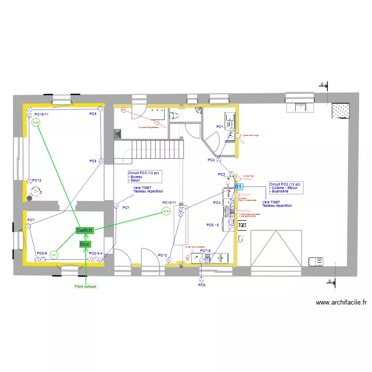 RDC_Electricit&eacute;_Prise_V4. Plan de 1  et 154 m²