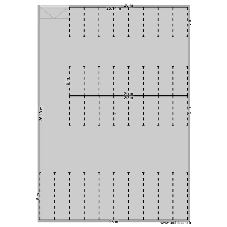Parking voitures + camping cars (34 places). Plan de 1  et 908 m²