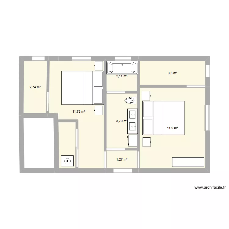 Chalet haley. Plan de 7  et 37 m²