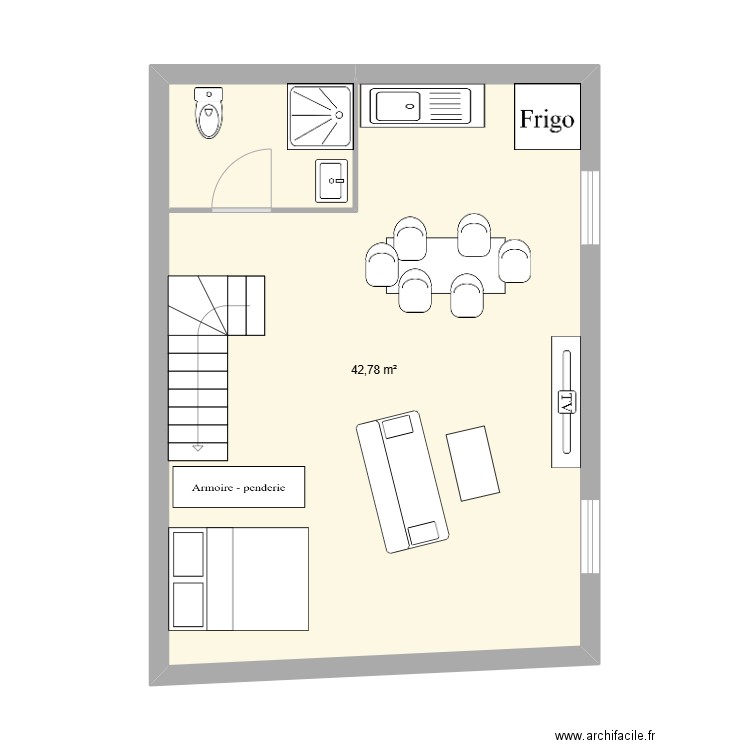 Logement 8. Plan de 1 pièce et 43 m2