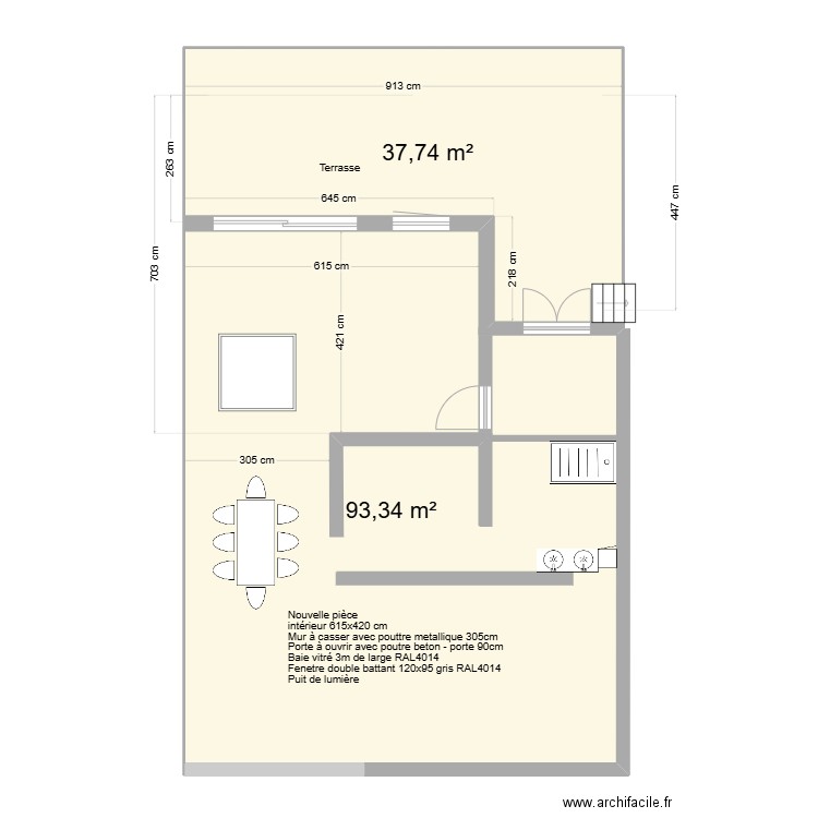 plan romain. Plan de 2 pièces et 131 m2