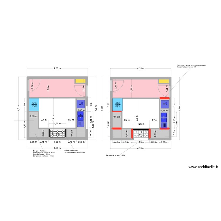 Plan de Cuisine Duplex 1 65cm. Plan de 14 pièces et 32 m2