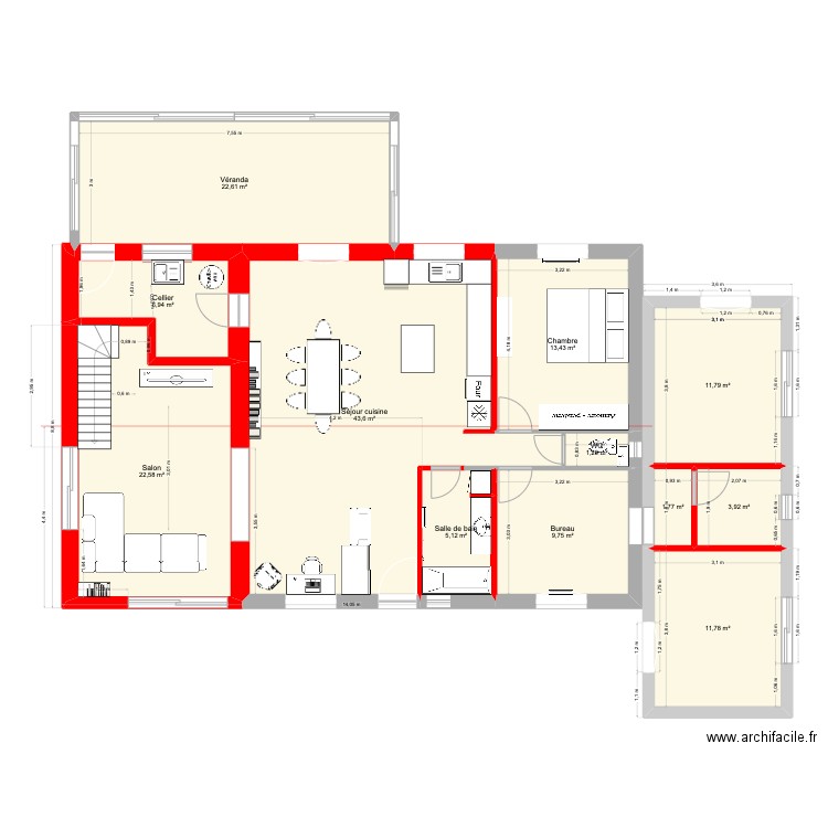 plan base extension 3. Plan de 12 pièces et 155 m2