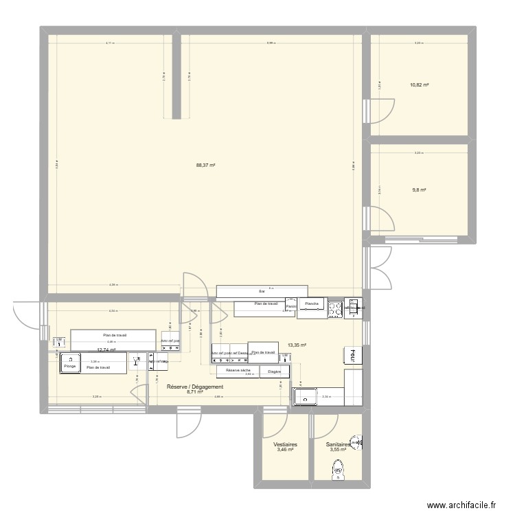 Cafétéria - Projet 5. Plan de 8 pièces et 151 m2