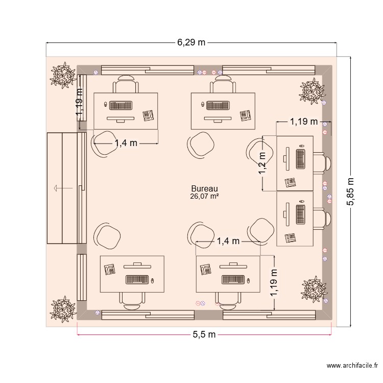 bureau Terratour. Plan de 1 pièce et 26 m2