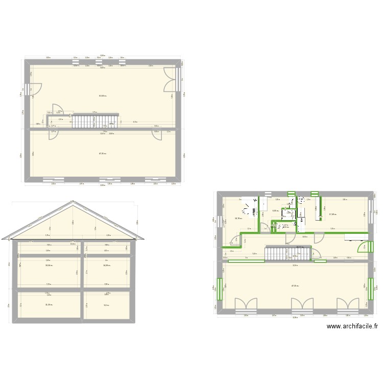 Reconstruction Maison Novembre 2025 coupe. Plan de 41 pièces et 702 m2