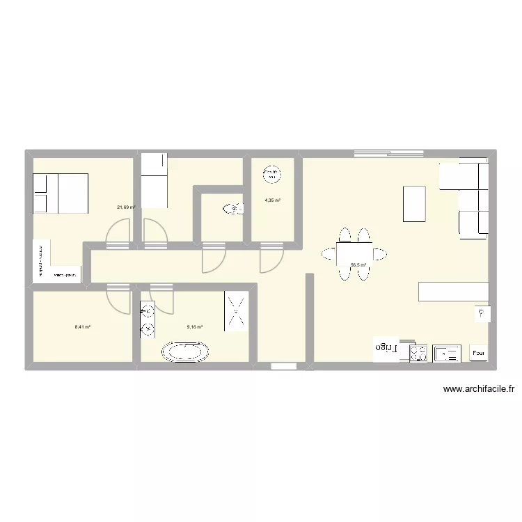 Maison. Plan de 5  et 100 m²