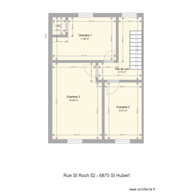 st roch 52 st hubert 1e. Plan de 4 pièces et 46 m2