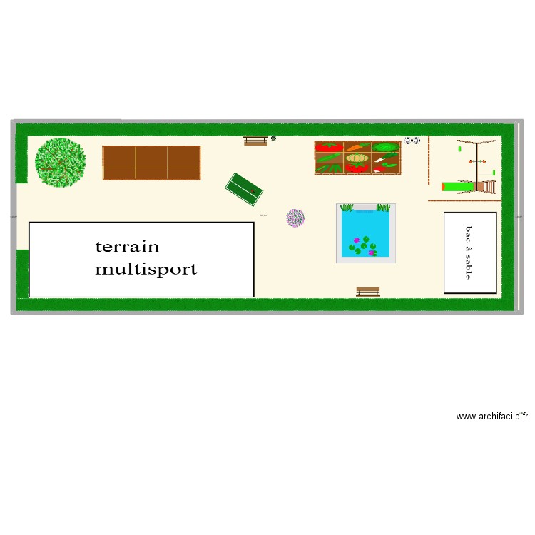 cours d'école. Plan de 4 pièces et 594 m2