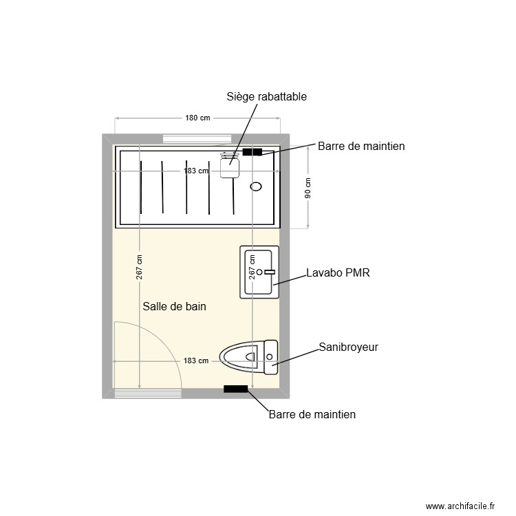 MARTY Pauline Salle de bain adaptation. Plan de 1 pièce et 5 m2