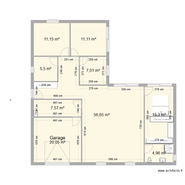 Maison en L 118m². Plan de 0 pièce et 0 m2