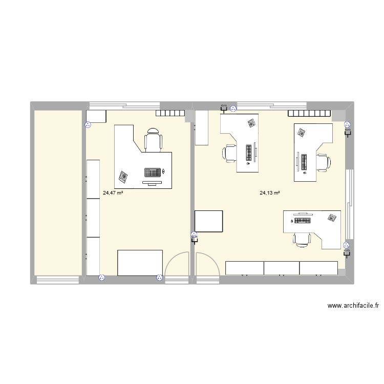 Bureau compta futur. Plan de 2 pièces et 49 m2