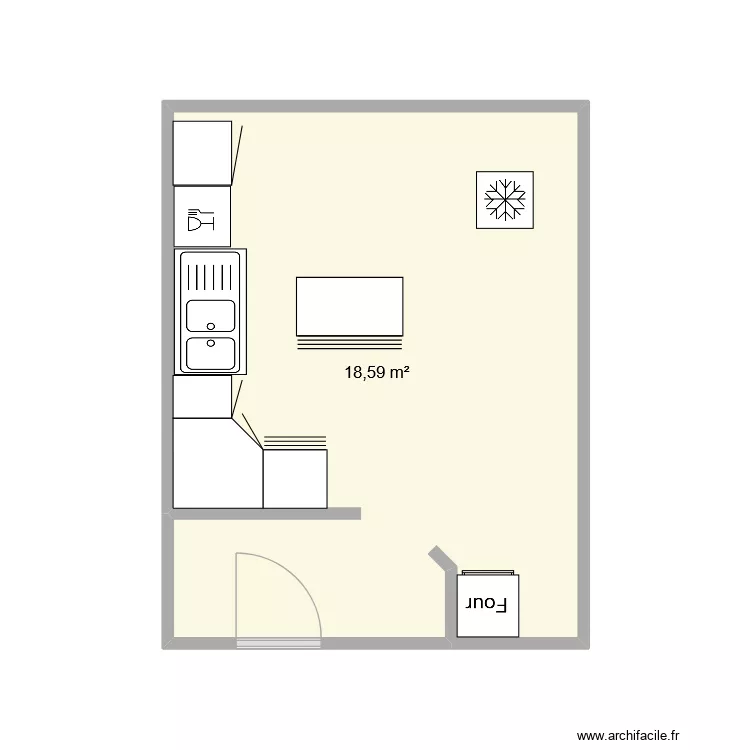 Cuisine2. Plan de 1  et 19 m²