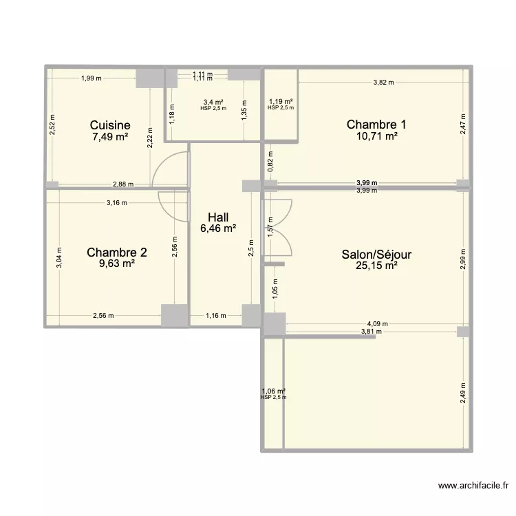 Appartement 2 (SDB cassée). Plan de 8 pièces et 65 m² Appartement 2 (SDB cassée). Plan de 8 pièces et 65 m²