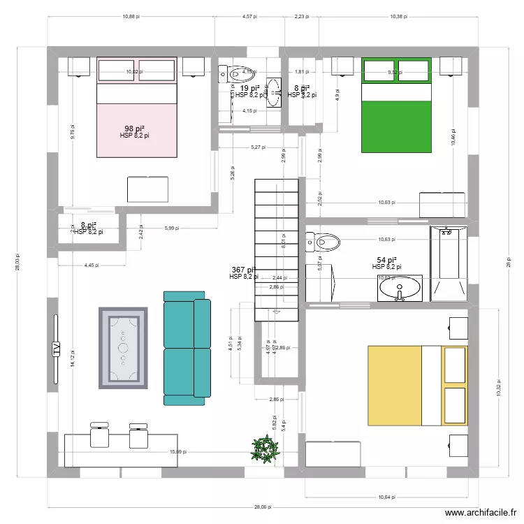 1er étage sans 2e salle de bain. Plan de 6 et 51 m² 1er étage sans 2e salle de bain. Plan de 6 et 51 m²