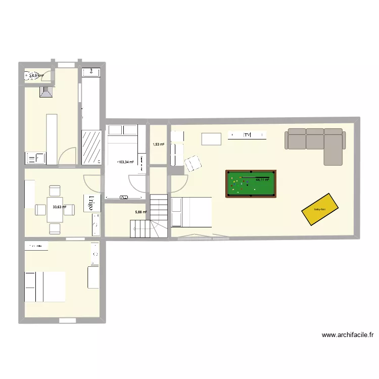 Appartement pour les assistants de LV - version 3 - modifiable. Plan de 6 et 93 m² Appartement pour les assistants de LV - version 3 - modifiable. Plan de 6 et 93 m²