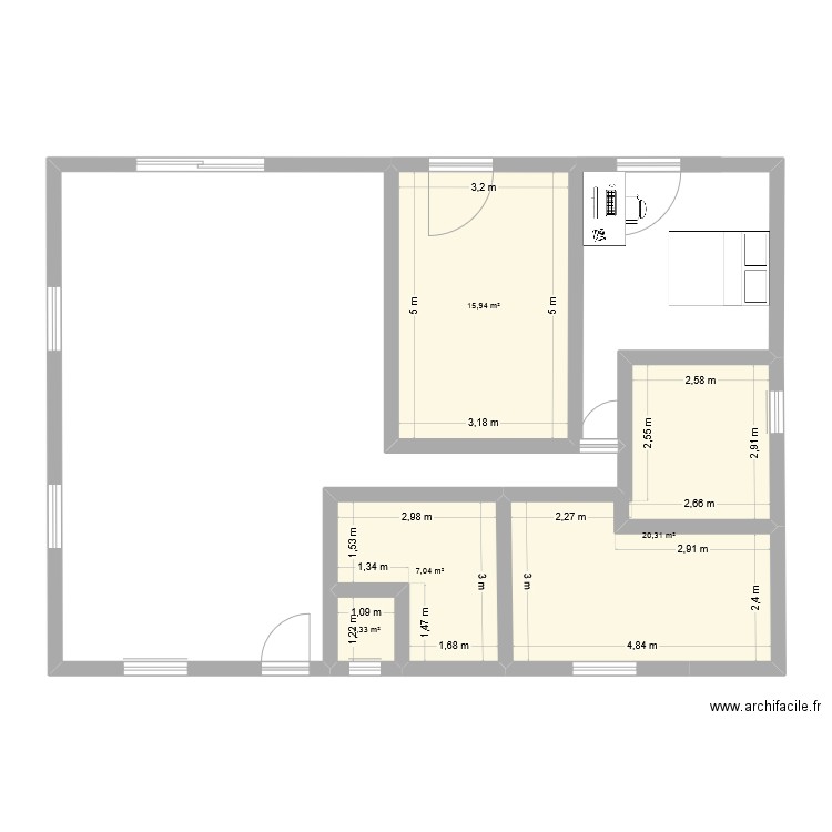morcenx plan précis. Plan de 4 pièces et 45 m2